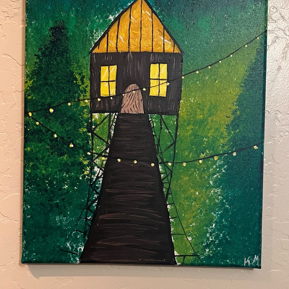Green and Yellow Treehouse Canvas Art